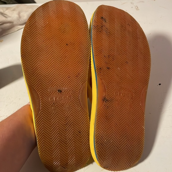Crocs Retro Wedge Flip Flop Thong Sandal Yellow/Blue W 9/M 7 Unisex - Picture 4 of 7